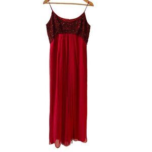 Neusteters Vintage Red Satin Beaded Sleeveless Empire Waist Long Gown Size 4